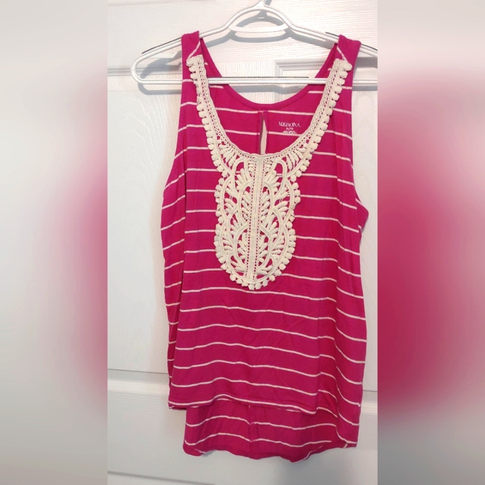 Merona Striped Tank Top With Applique XL